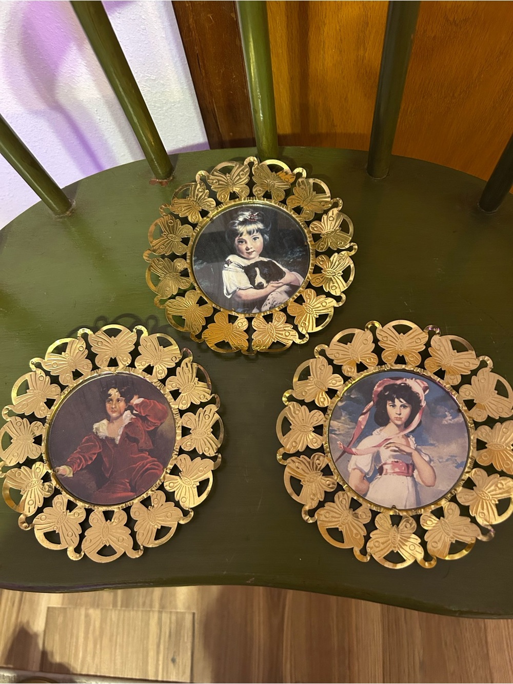 Ornate Brass Gold Butterfly Filigree Picture Frame Trio